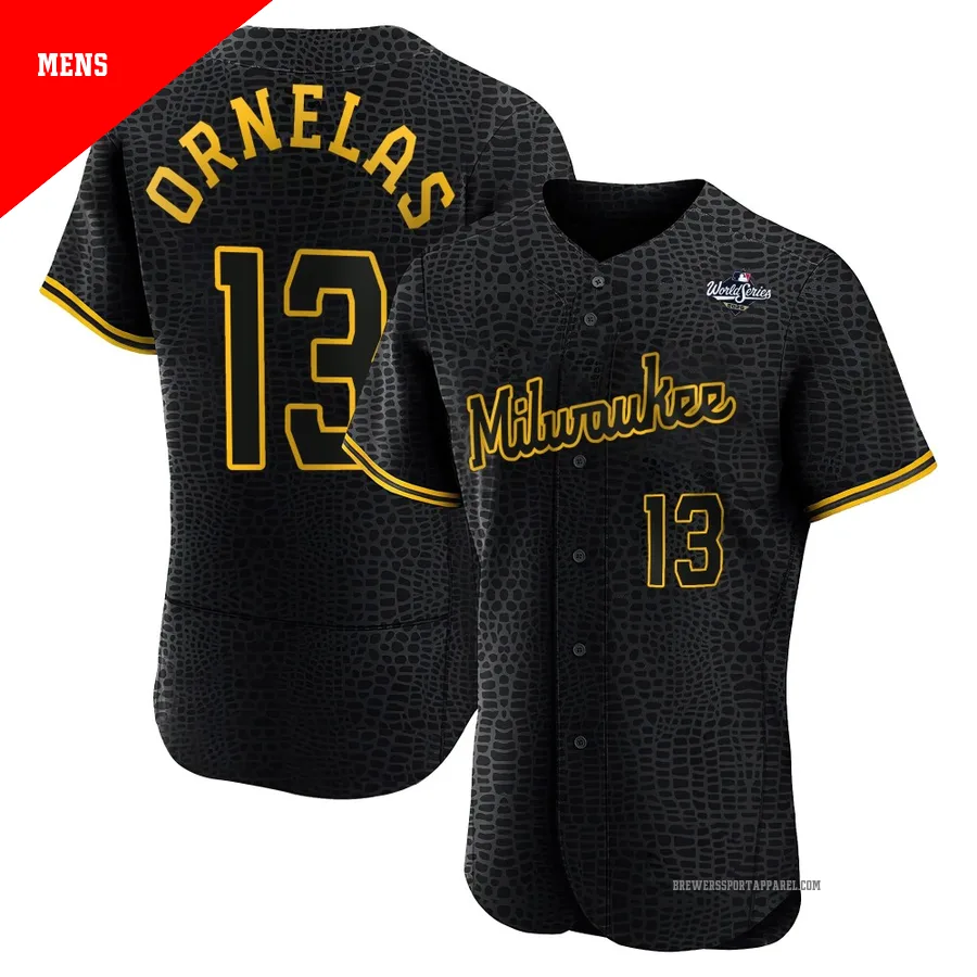 Milwaukee Brewers ＃13 Jonathan Ornelas Men's Black Authentic Snake Skin City 2026 World Series Jersey