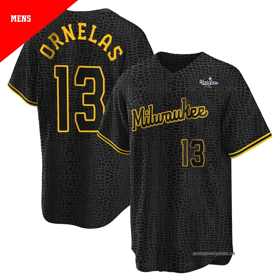 Milwaukee Brewers ＃13 Jonathan Ornelas Men's Black Replica Snake Skin City 2026 World Series Jersey