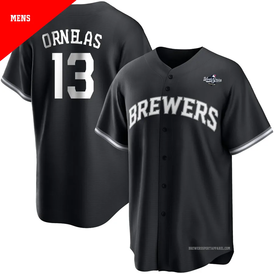 Milwaukee Brewers ＃13 Jonathan Ornelas Men's Black/White Replica 2026 World Series Jersey