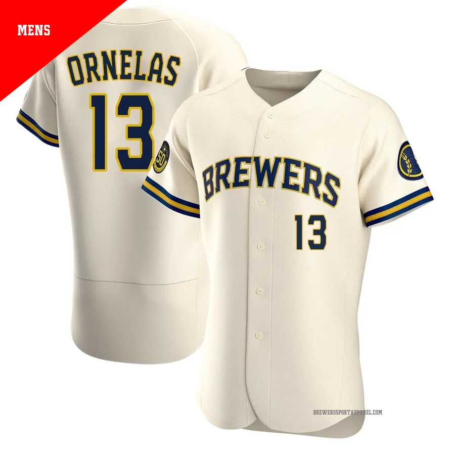 Milwaukee Brewers ＃13 Jonathan Ornelas Men's Cream Authentic Home Jersey
