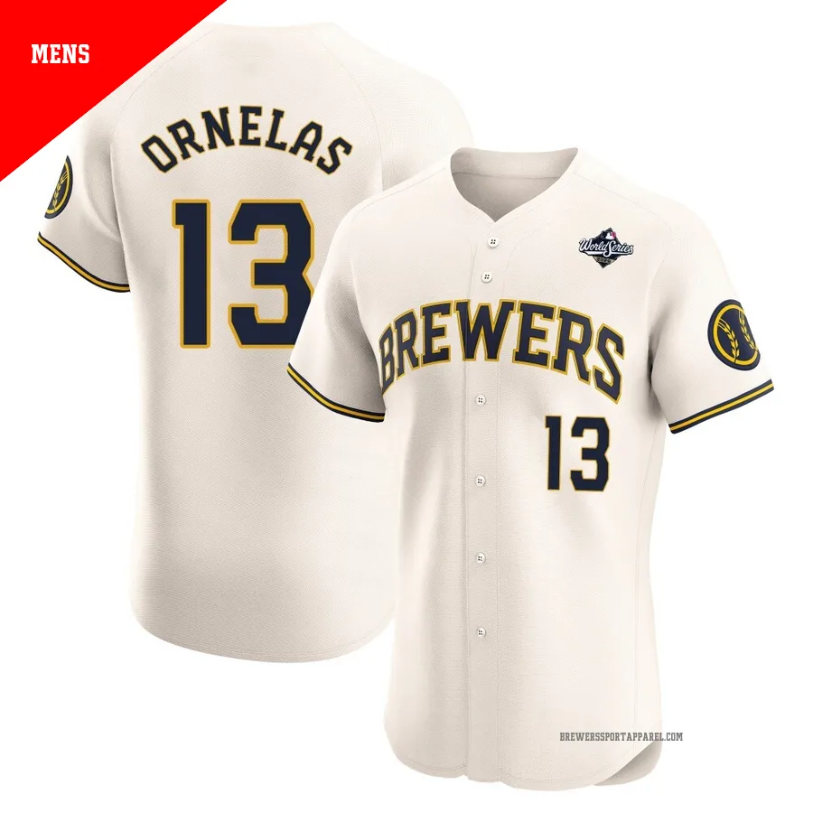 Milwaukee Brewers ＃13 Jonathan Ornelas Men's Cream Elite Home 2026 World Series Jersey