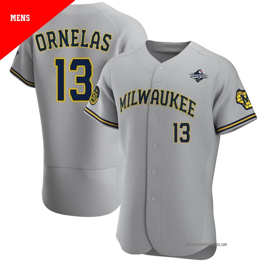 Milwaukee Brewers ＃13 Jonathan Ornelas Men's Gray Authentic Road 2026 World Series Jersey