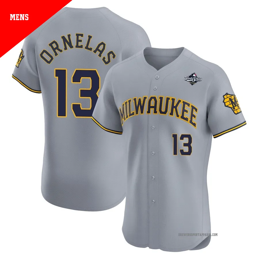 Milwaukee Brewers ＃13 Jonathan Ornelas Men's Gray Elite Road 2026 World Series Jersey