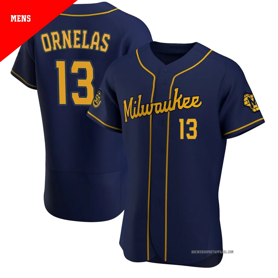 Milwaukee Brewers ＃13 Jonathan Ornelas Men's Navy Authentic Alternate Jersey