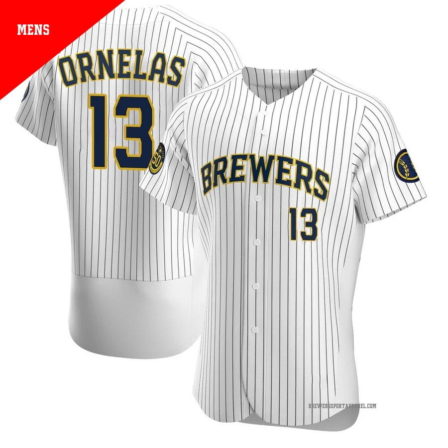 Milwaukee Brewers ＃13 Jonathan Ornelas Men's White Authentic Alternate Jersey