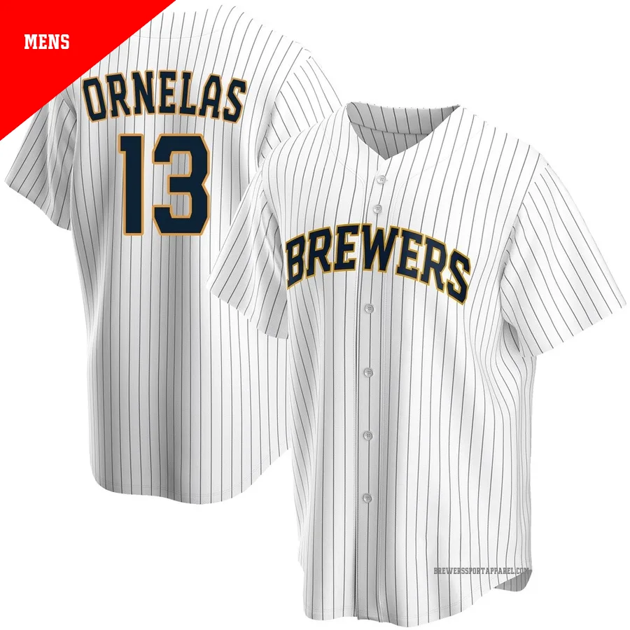 Milwaukee Brewers ＃13 Jonathan Ornelas Men's White Replica Home Jersey