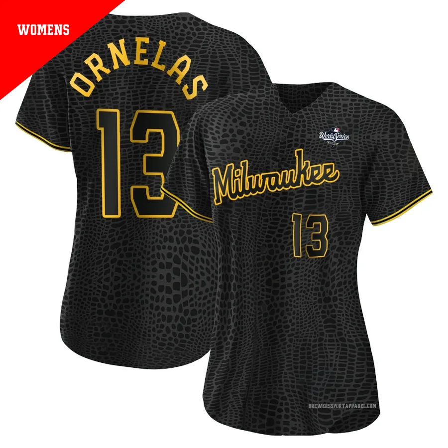 Milwaukee Brewers ＃13 Jonathan Ornelas Women's Black Authentic Snake Skin City 2026 World Series Jersey