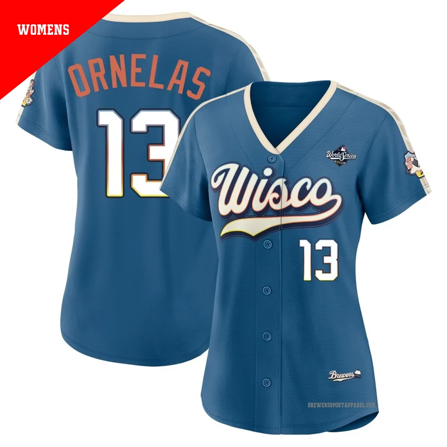 Milwaukee Brewers ＃13 Jonathan Ornelas Women's Blue Limited Mineral 2026 City Connect Stadium 2026 World Series Jersey