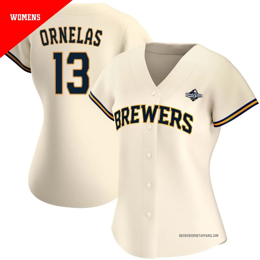 Milwaukee Brewers ＃13 Jonathan Ornelas Women's Cream Authentic Home 2026 World Series Jersey