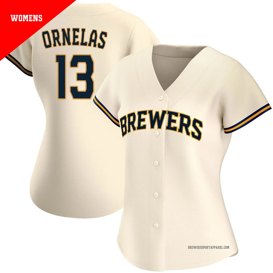 Milwaukee Brewers ＃13 Jonathan Ornelas Women's Cream Authentic Home Jersey