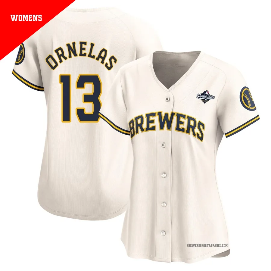 Milwaukee Brewers ＃13 Jonathan Ornelas Women's Cream Limited Home 2026 World Series Jersey