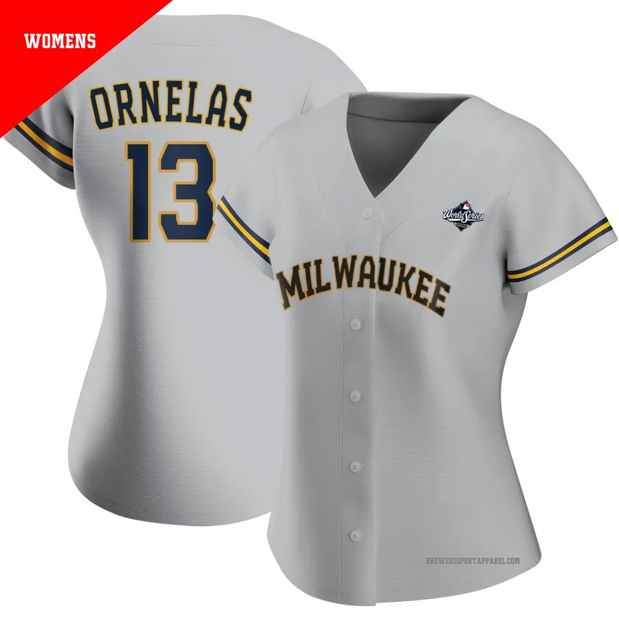 Milwaukee Brewers ＃13 Jonathan Ornelas Women's Gray Authentic Road 2026 World Series Jersey