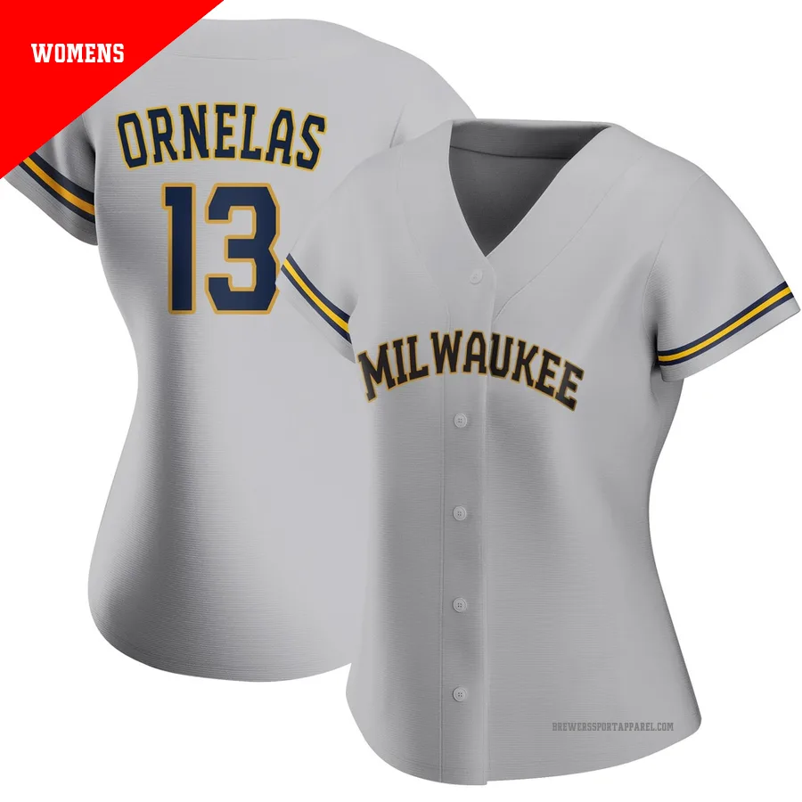 Milwaukee Brewers ＃13 Jonathan Ornelas Women's Gray Authentic Road Jersey