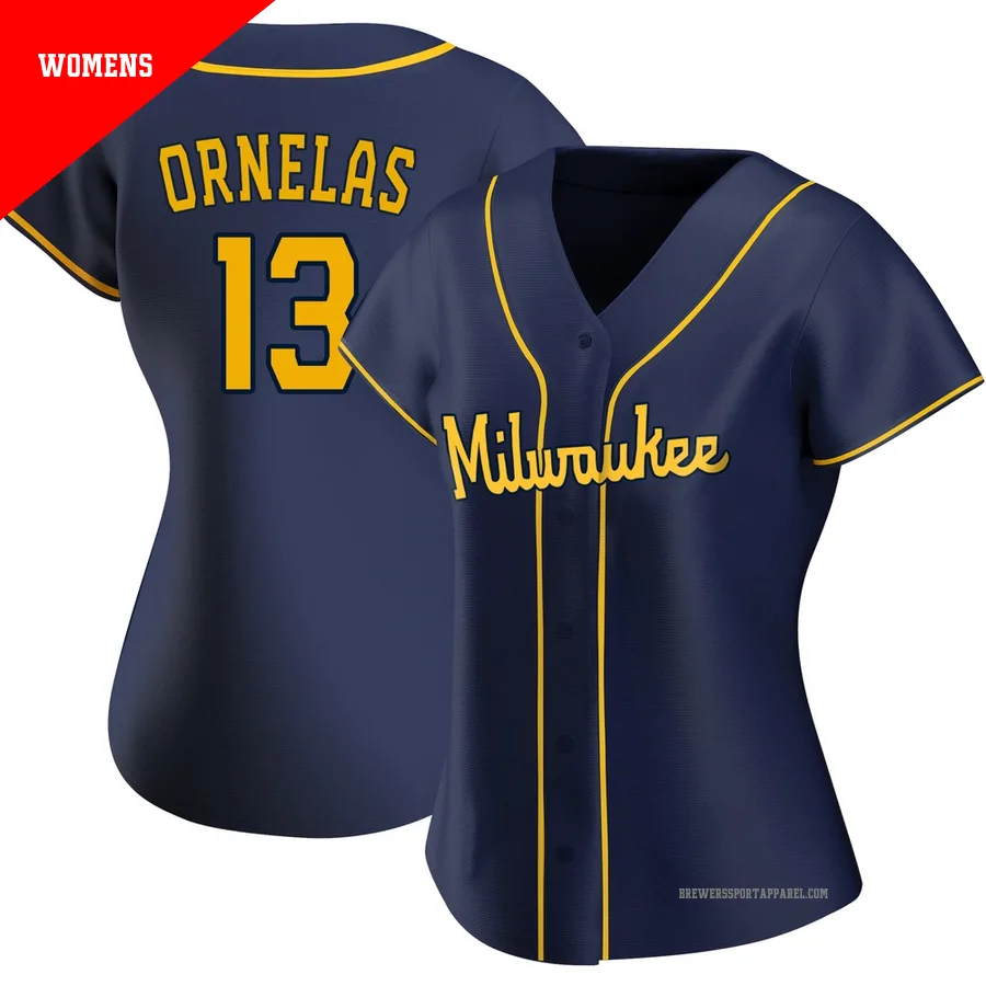 Milwaukee Brewers ＃13 Jonathan Ornelas Women's Navy Replica Alternate Jersey