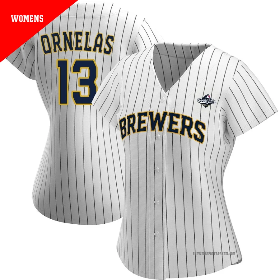 Milwaukee Brewers ＃13 Jonathan Ornelas Women's White/Navy Authentic Alternate 2026 World Series Jersey