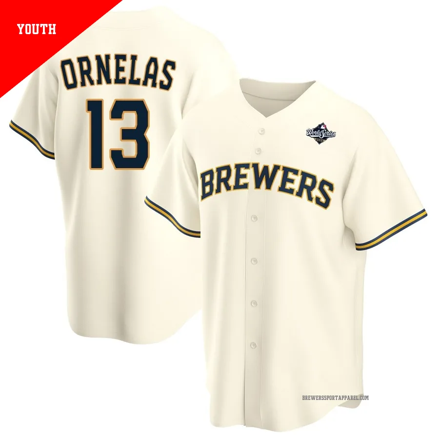 Milwaukee Brewers ＃13 Jonathan Ornelas Youth Cream Replica Home 2026 World Series Jersey