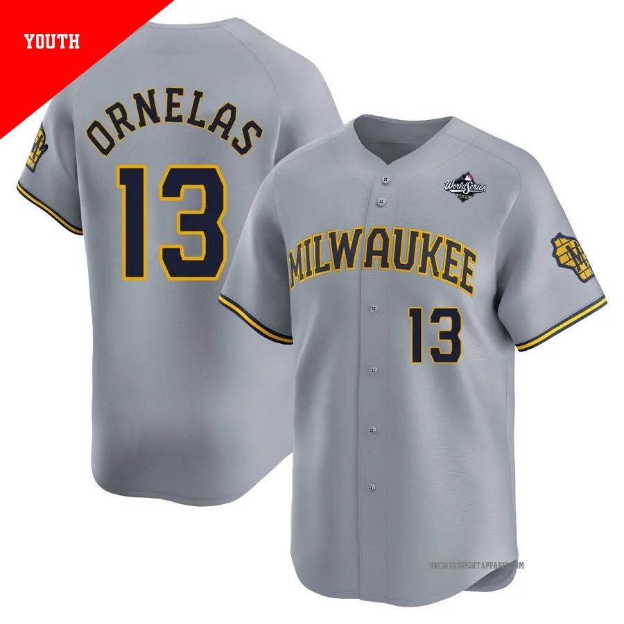 Milwaukee Brewers ＃13 Jonathan Ornelas Youth Gray Limited Away 2026 World Series Jersey