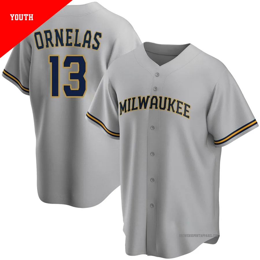 Milwaukee Brewers ＃13 Jonathan Ornelas Youth Gray Replica Road Jersey