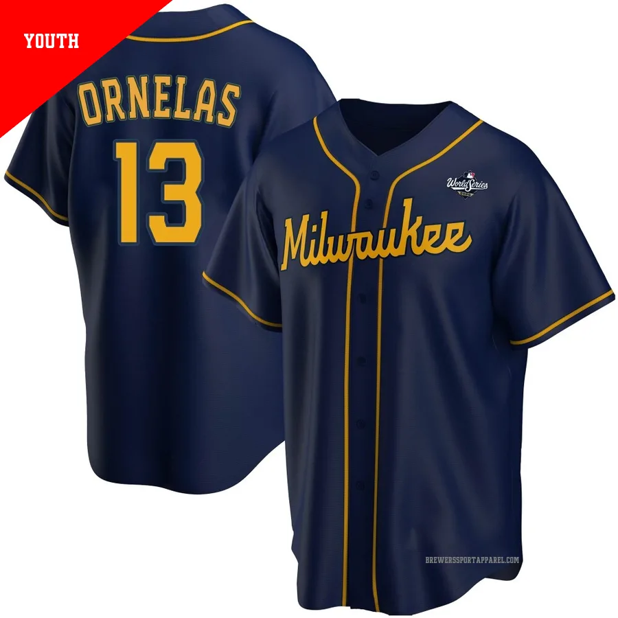 Milwaukee Brewers ＃13 Jonathan Ornelas Youth Navy Replica Alternate 2026 World Series Jersey