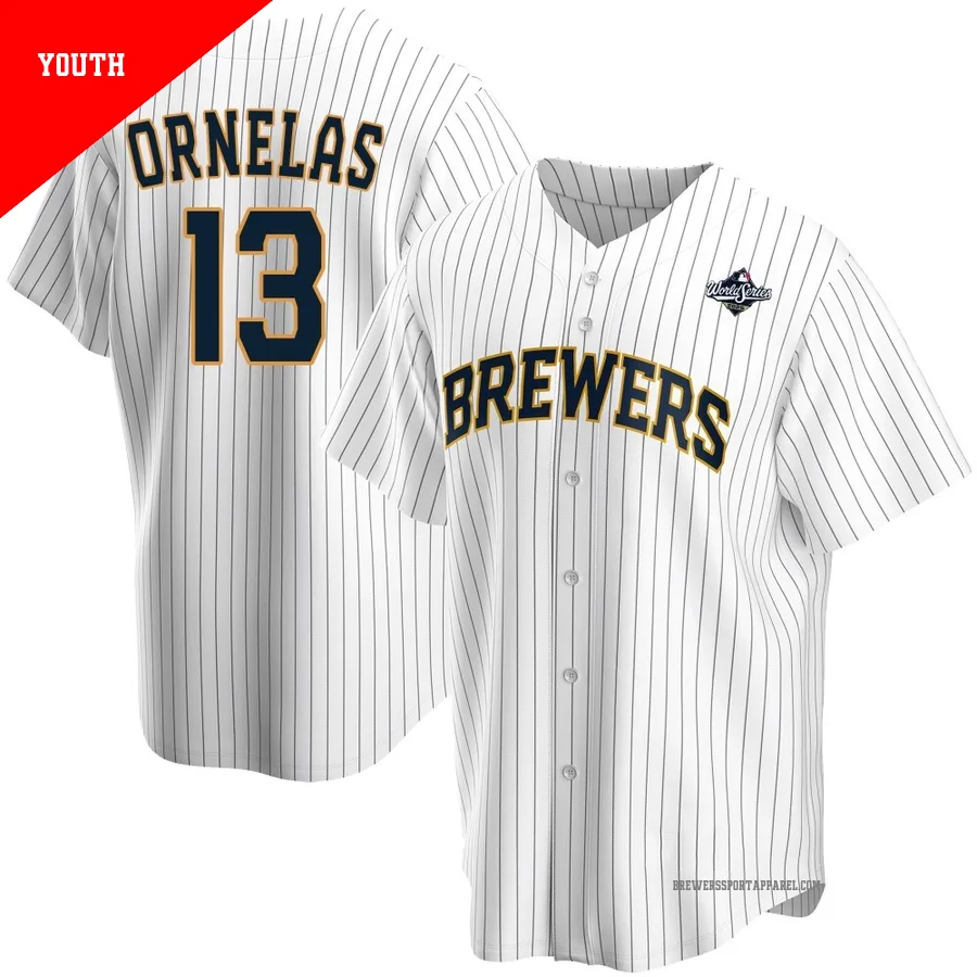 Milwaukee Brewers ＃13 Jonathan Ornelas Youth White Replica Home 2026 World Series Jersey