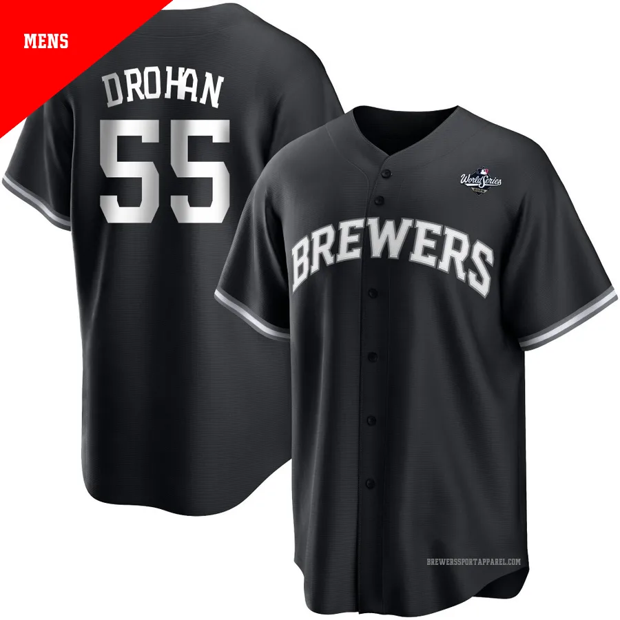 Milwaukee Brewers ＃55 Shane Drohan Men's Black/White Replica 2026 World Series Jersey