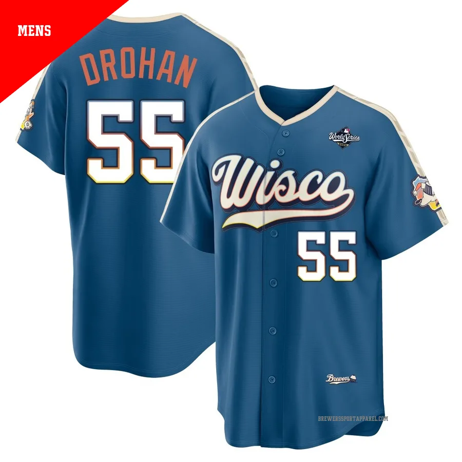 Milwaukee Brewers ＃55 Shane Drohan Men's Blue Limited Mineral 2026 City Connect Stadium 2026 World Series Jersey