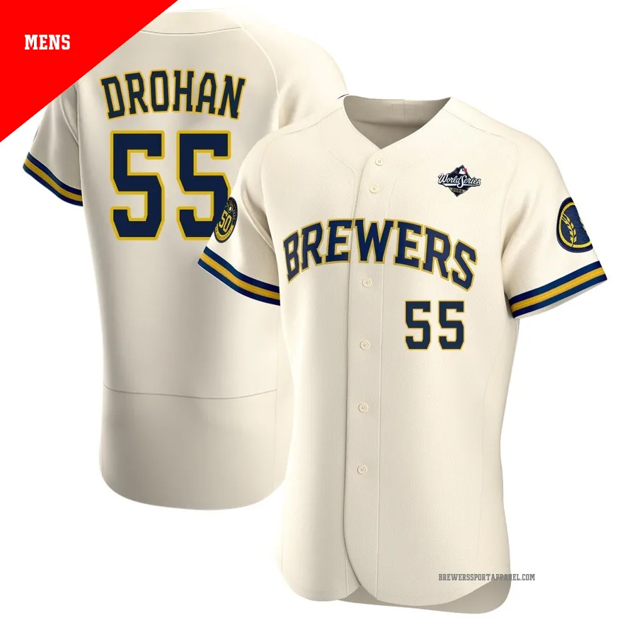 Milwaukee Brewers ＃55 Shane Drohan Men's Cream Authentic Home 2026 World Series Jersey