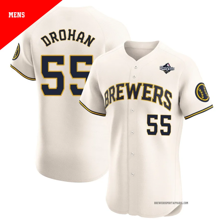 Milwaukee Brewers ＃55 Shane Drohan Men's Cream Elite Home 2026 World Series Jersey