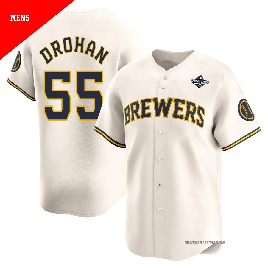 Milwaukee Brewers ＃55 Shane Drohan Men's Cream Limited Home 2026 World Series Jersey
