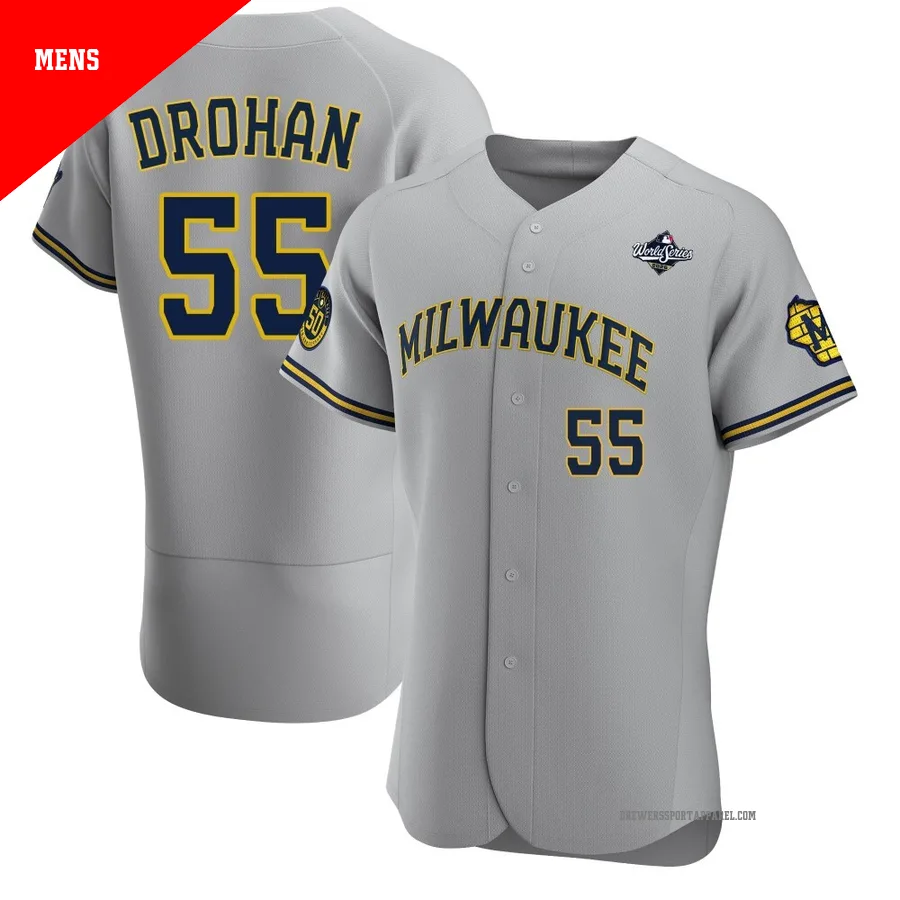 Milwaukee Brewers ＃55 Shane Drohan Men's Gray Authentic Road 2026 World Series Jersey
