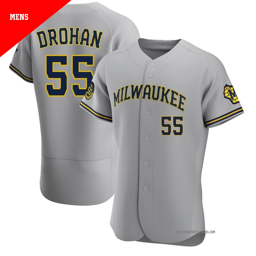Milwaukee Brewers ＃55 Shane Drohan Men's Gray Authentic Road Jersey