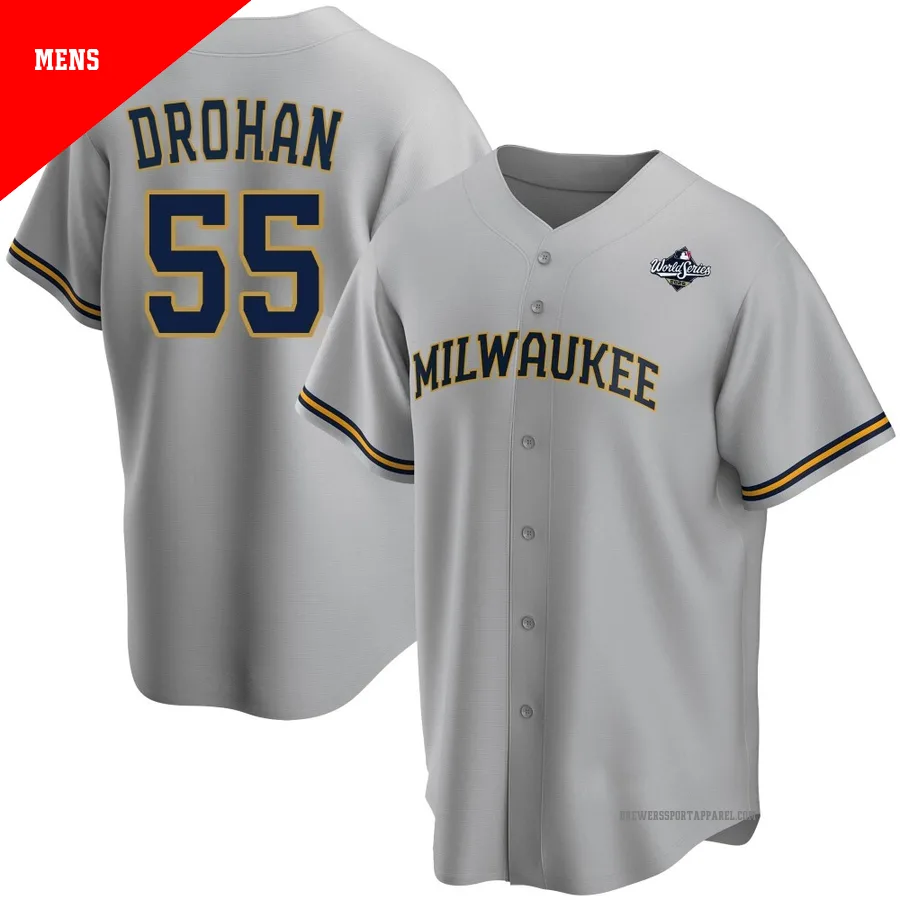 Milwaukee Brewers ＃55 Shane Drohan Men's Gray Replica Road 2026 World Series Jersey
