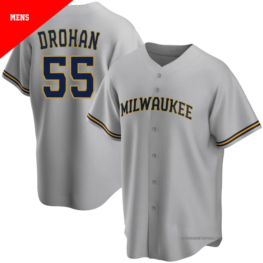 Milwaukee Brewers ＃55 Shane Drohan Men's Gray Replica Road Jersey