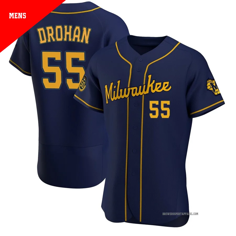 Milwaukee Brewers ＃55 Shane Drohan Men's Navy Authentic Alternate Jersey