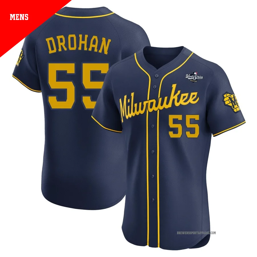 Milwaukee Brewers ＃55 Shane Drohan Men's Navy Elite Alternate 2026 World Series Jersey