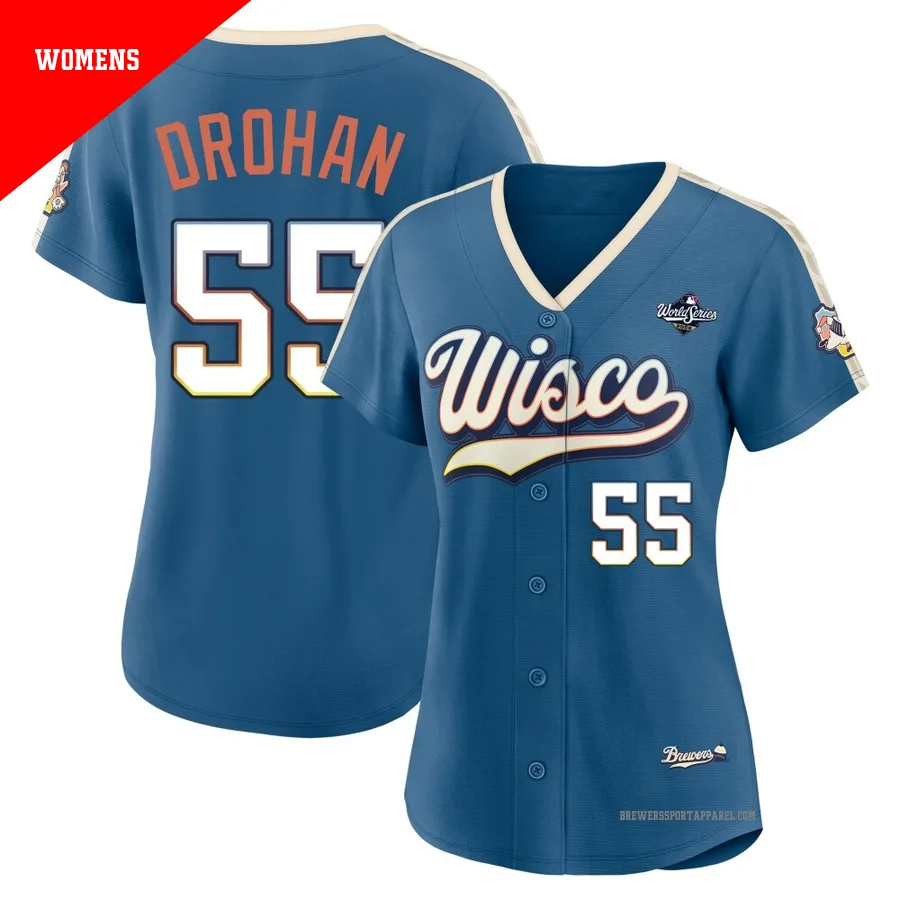 Milwaukee Brewers ＃55 Shane Drohan Women's Blue Limited Mineral 2026 City Connect Stadium 2026 World Series Jersey