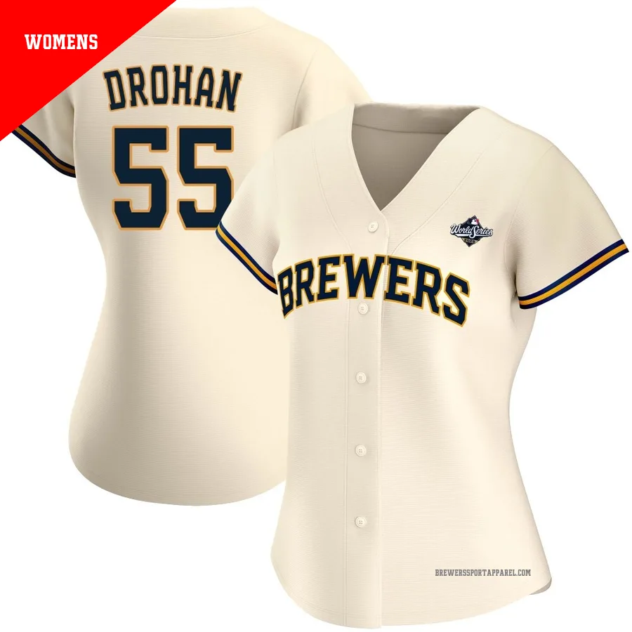Milwaukee Brewers ＃55 Shane Drohan Women's Cream Authentic Home 2026 World Series Jersey