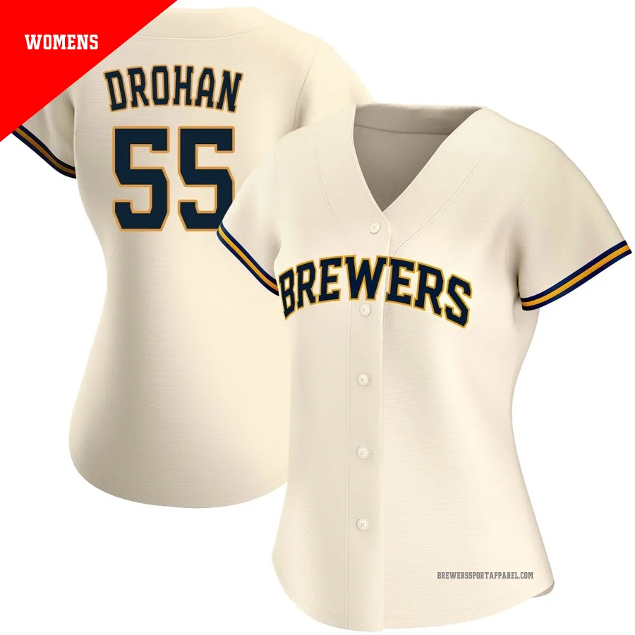 Milwaukee Brewers ＃55 Shane Drohan Women's Cream Authentic Home Jersey