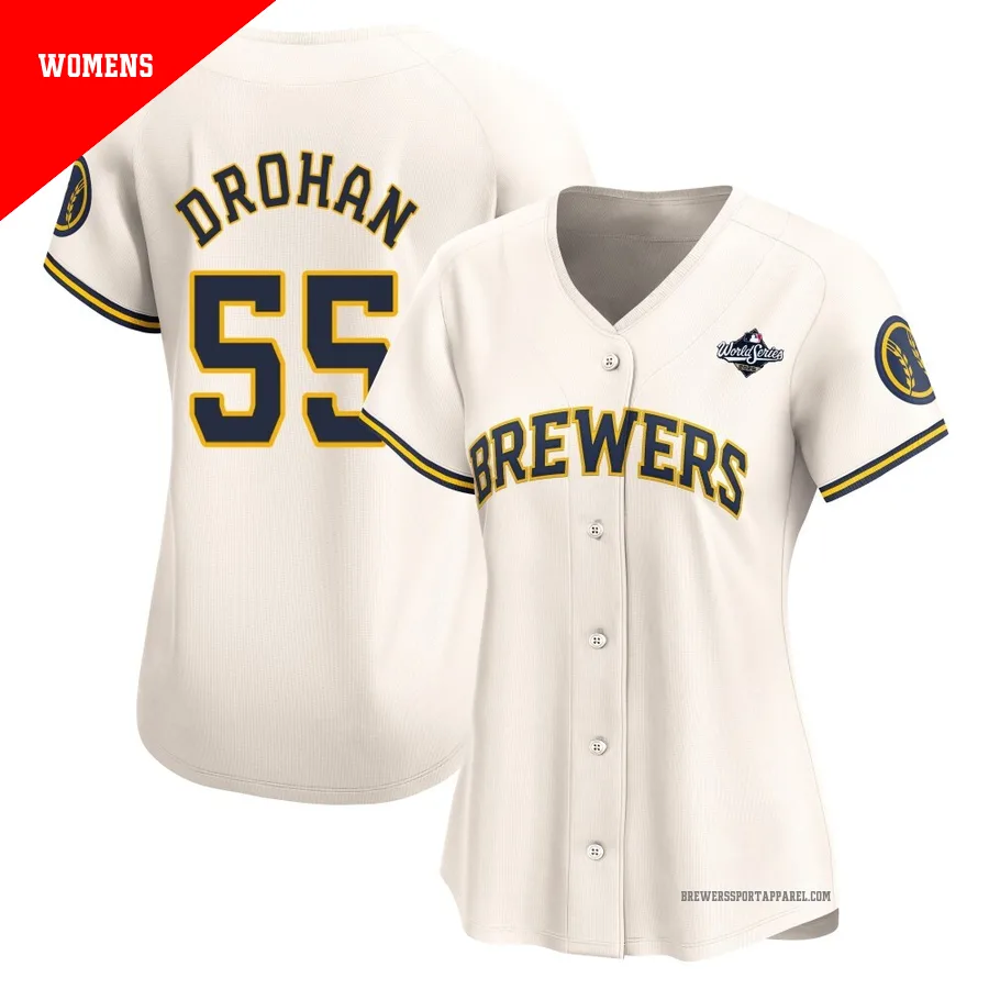 Milwaukee Brewers ＃55 Shane Drohan Women's Cream Limited Home 2026 World Series Jersey