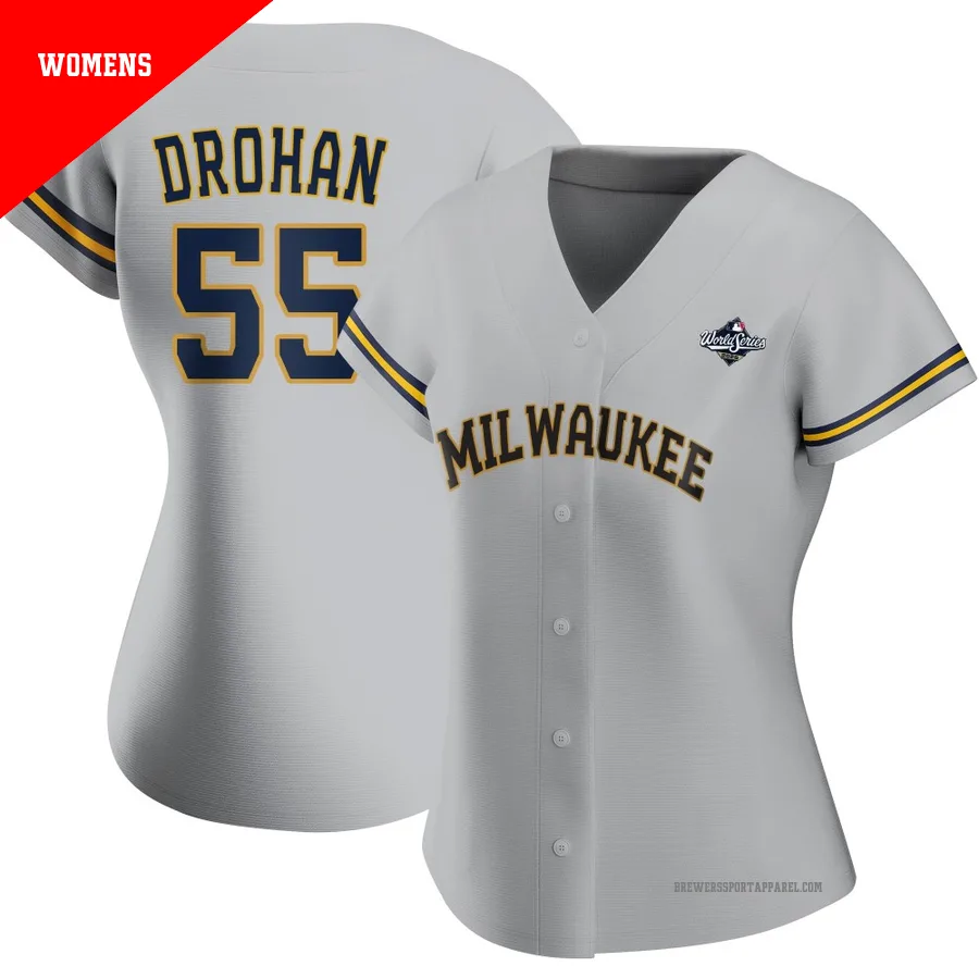 Milwaukee Brewers ＃55 Shane Drohan Women's Gray Authentic Road 2026 World Series Jersey