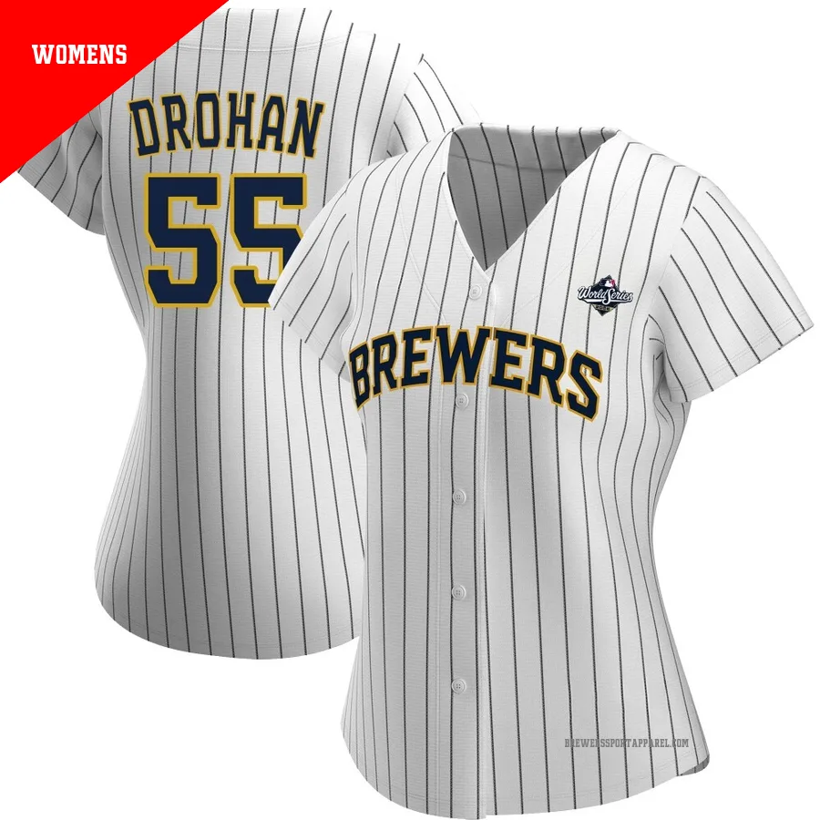 Milwaukee Brewers ＃55 Shane Drohan Women's White/Navy Authentic Alternate 2026 World Series Jersey
