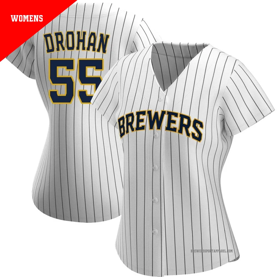 Milwaukee Brewers ＃55 Shane Drohan Women's White/Navy Replica Alternate Jersey