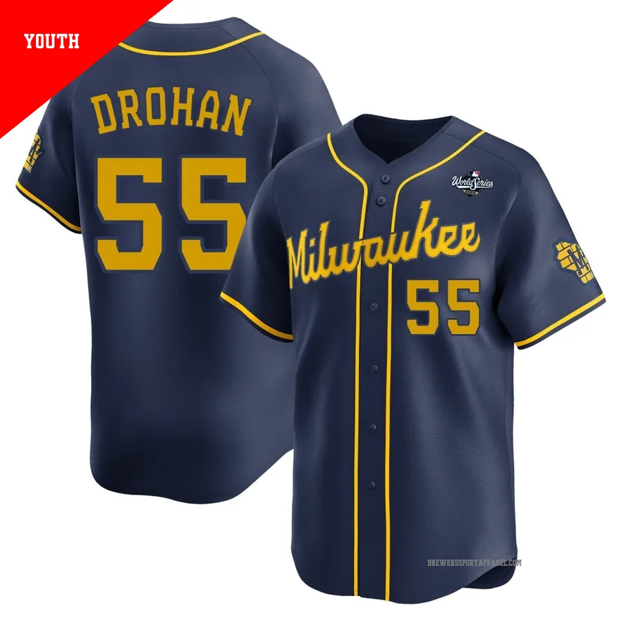 Milwaukee Brewers ＃55 Shane Drohan Youth Navy Limited Alternate 2026 World Series Jersey