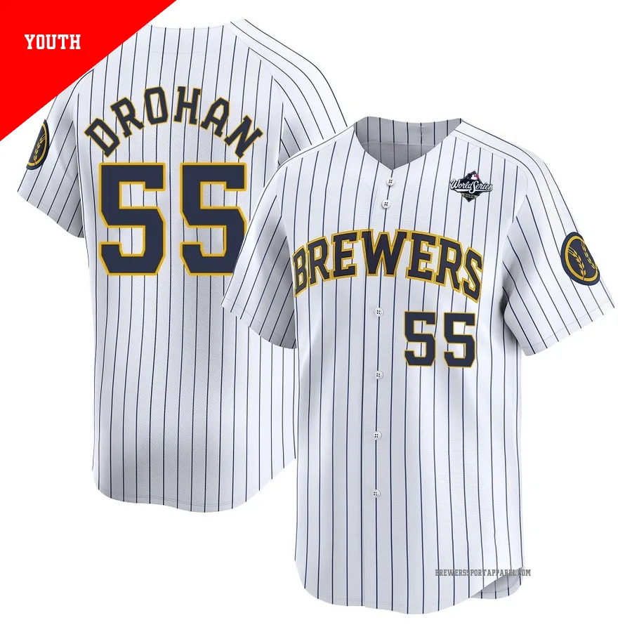 Milwaukee Brewers ＃55 Shane Drohan Youth White Limited Alternate 2026 World Series Jersey